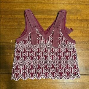 Entro Burgundy and White Lace Blouse